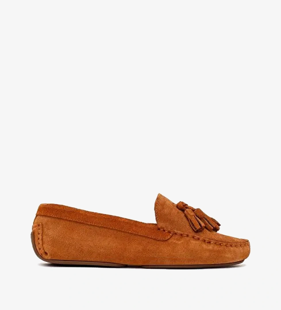 Kadın Taba Püsküllü Süet Deri Loafer 26PFD151210