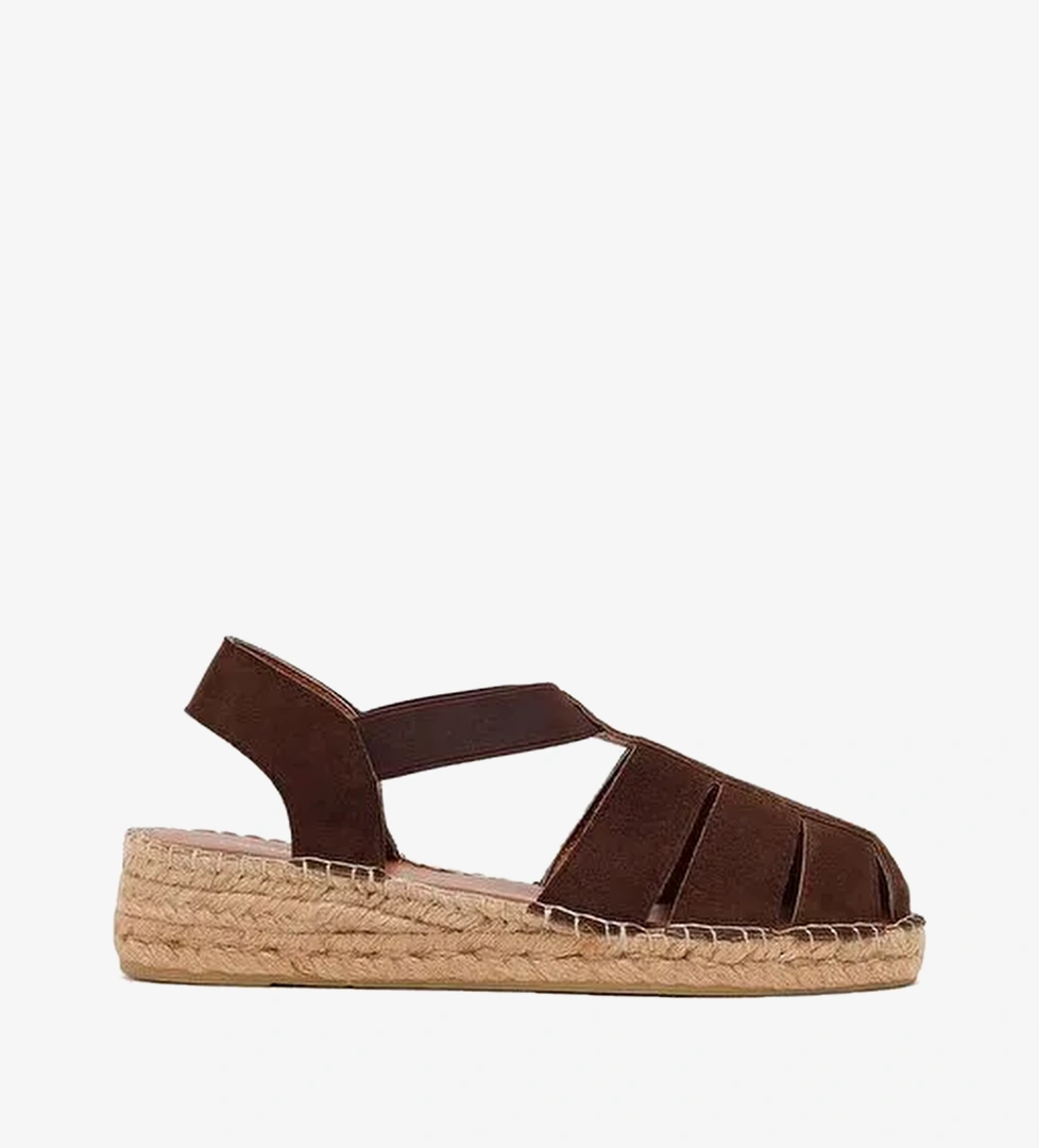 Kadın Kahverengi Süet Deri Espadril Sandalet 26SFD205510