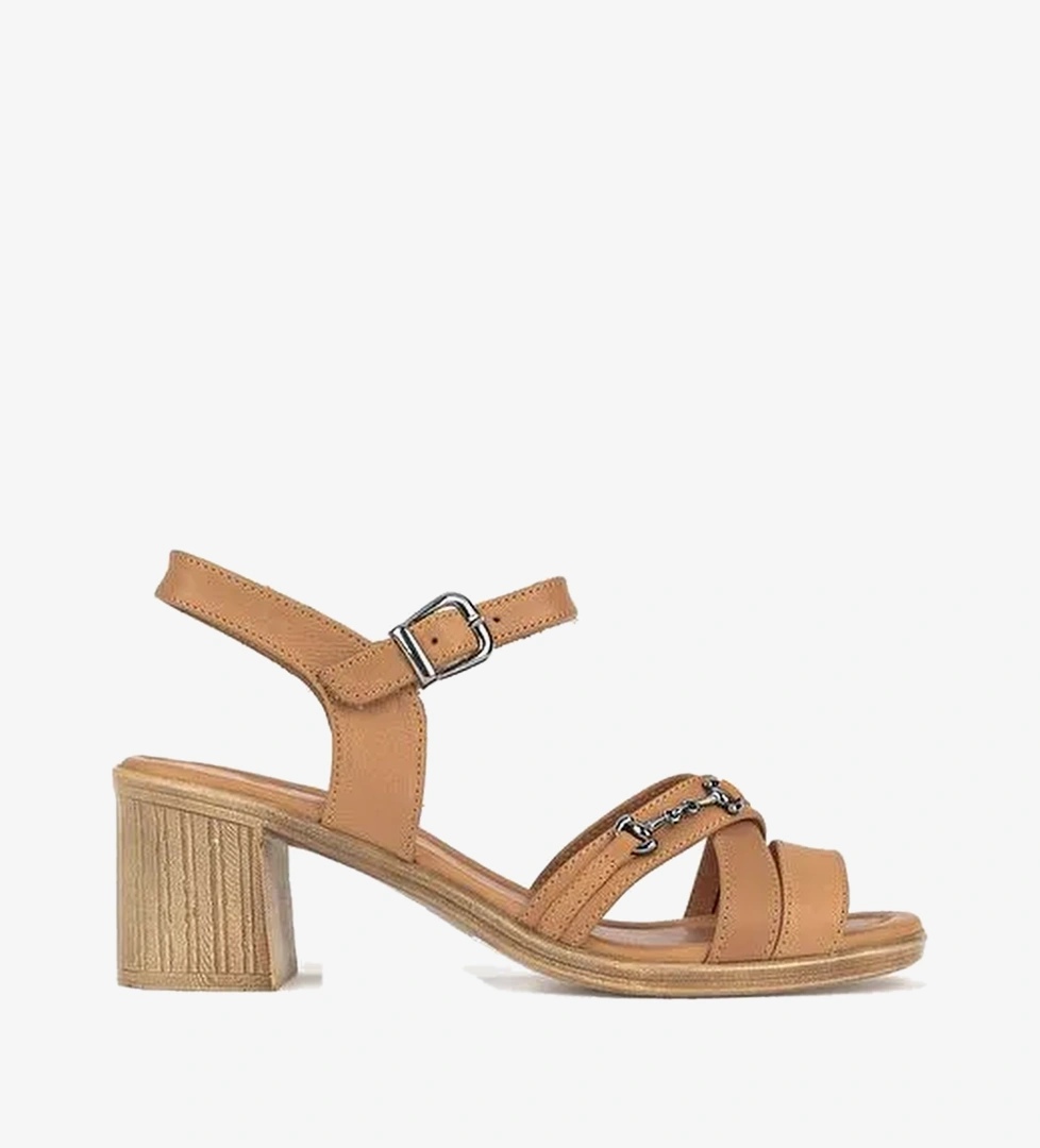 Ziya, Kadın Hakiki Deri Topuklu Sandalet 1611020Z2220 Camel