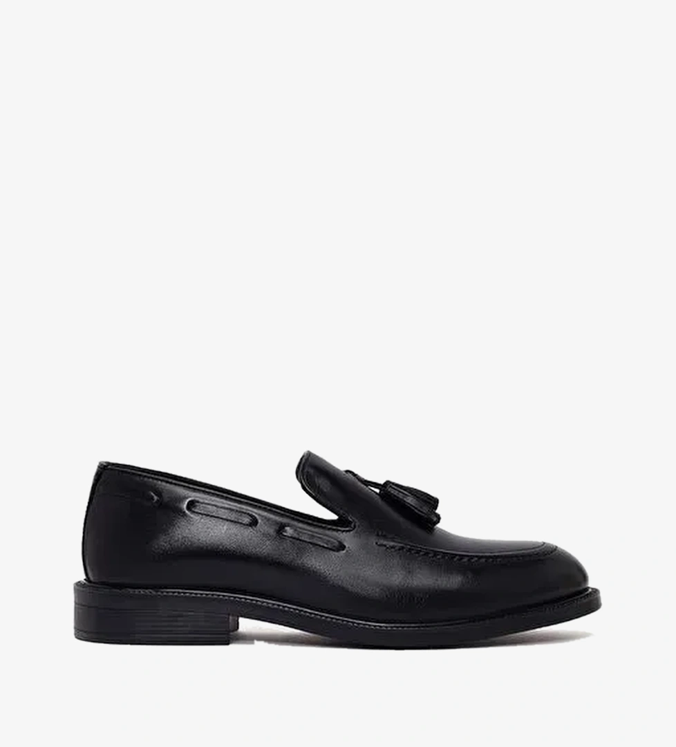 Erkek Siyah Püsküllü Deri Klasik Loafer 26SFD664218