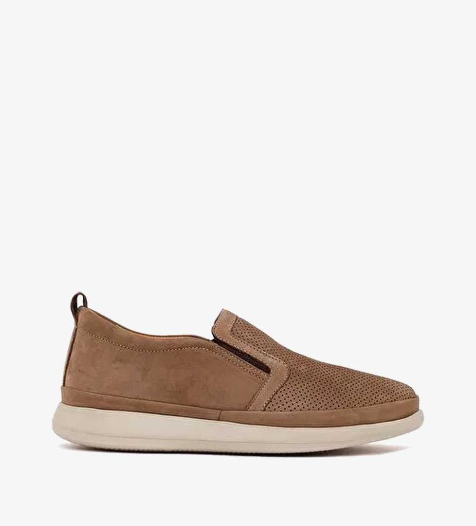 Erkek Bej Kalın Tabanlı Nubuk Deri Konfor Loafer 26SFD6750V3