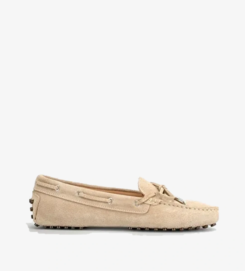 Bej Hakiki Deri Bağcıklı Günlük Loafer (Mokasen) Kadın Ayakkabı