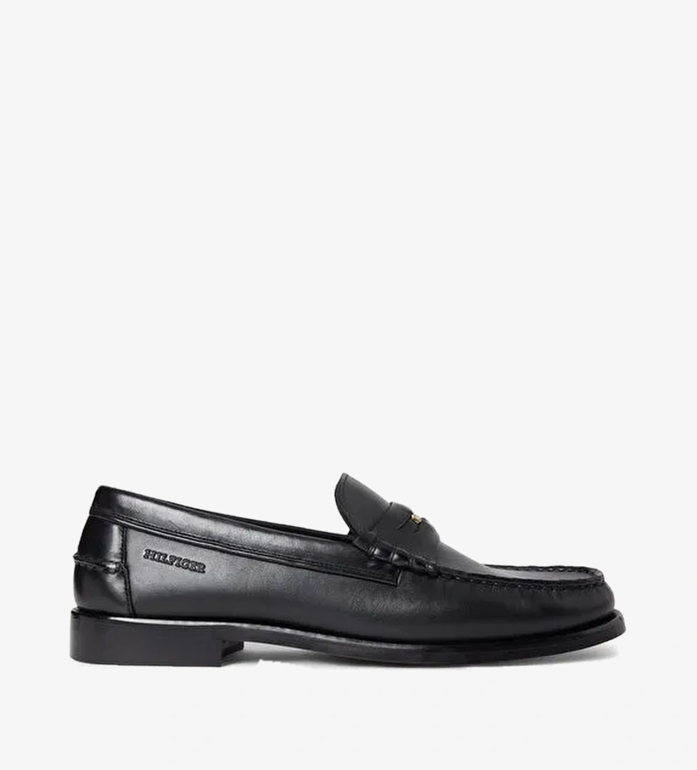 Tommy Hilfiger Siyah Erkek Deri Klasik Ayakkabı HILFIGER PENNY CRUST LTH LOAFER