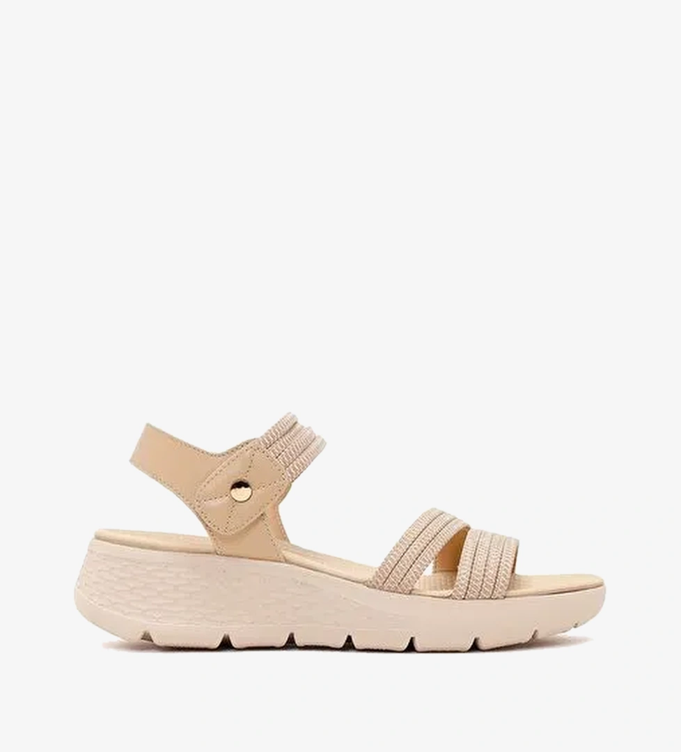 Kadın Bej Kalın Tabanlı Kumaş Comfort Sandalet 26SFE46426F
