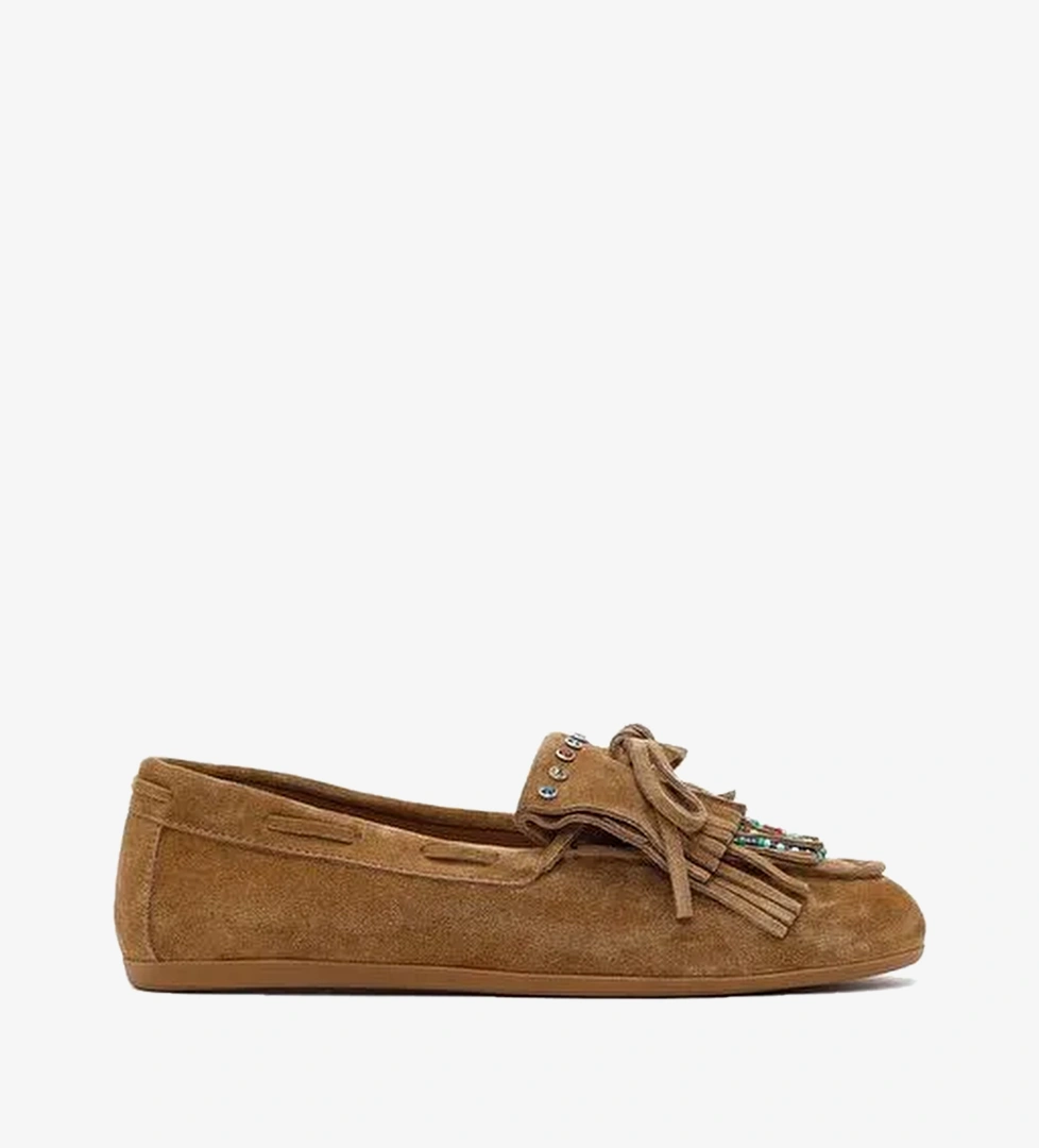 Kadın Taba Püsküllü Süet Deri Loafer 26PFD552310