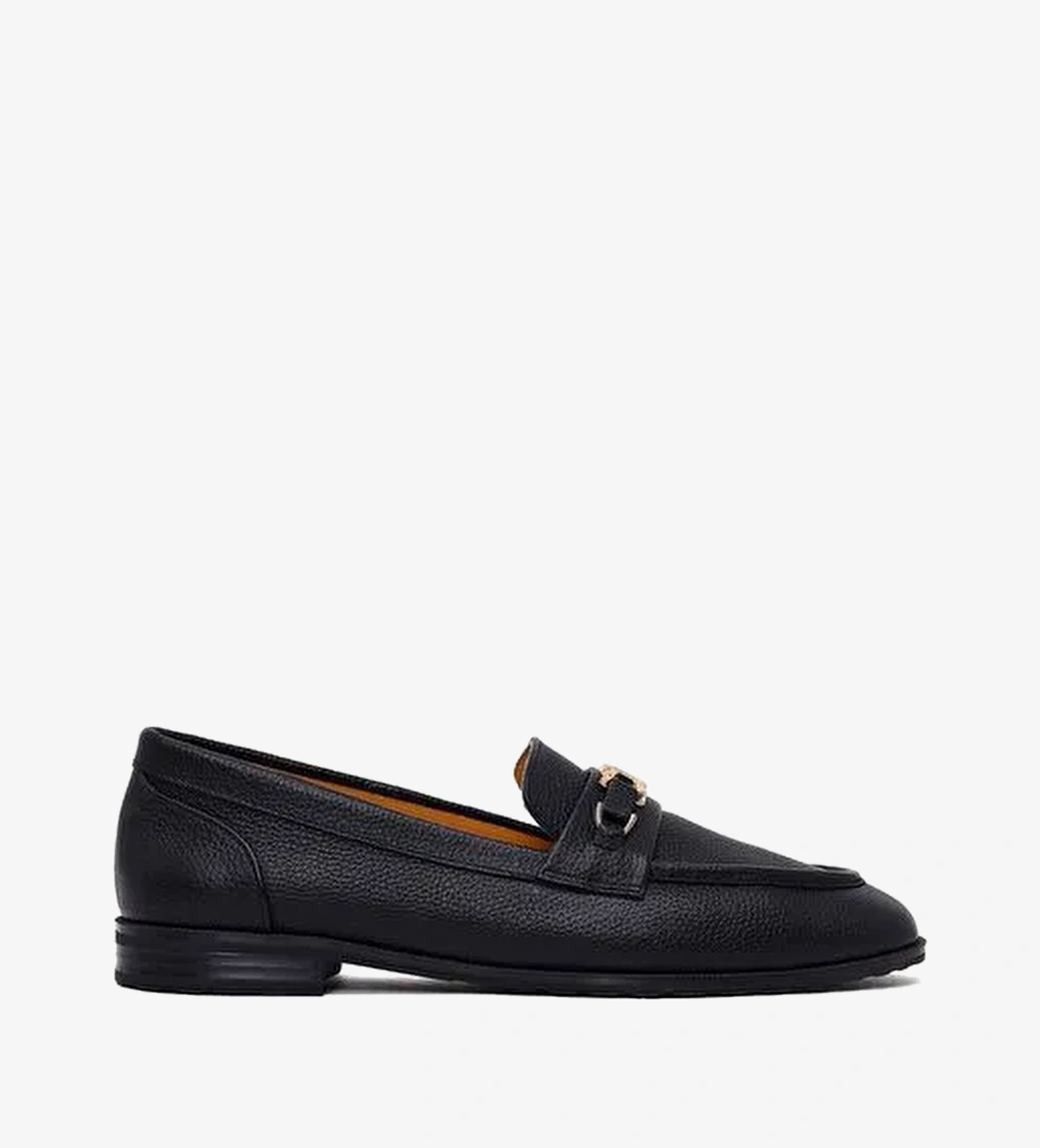 Kadın Siyah Tokalı Maskülen Deri Loafer 26PFD2300FT