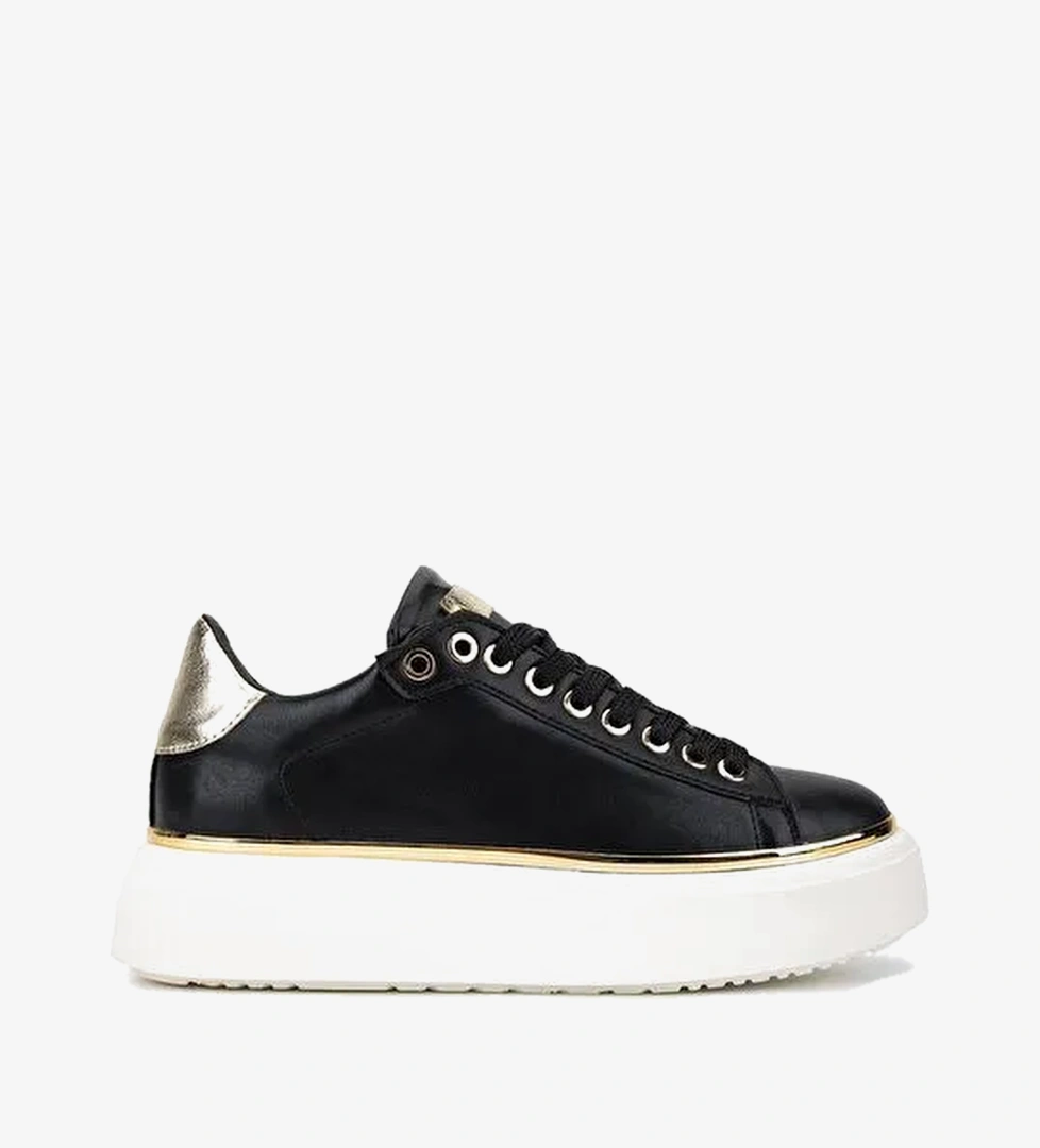 Tamer Tanca Kadın Suni Deri Siyah/Gold Sneakers & Spor Ayakkabı
