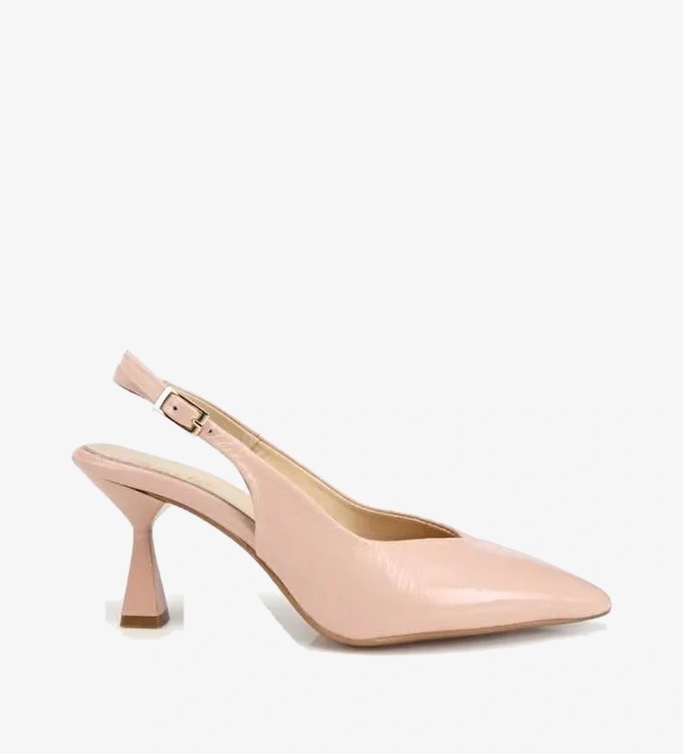 Kadın Rugan Deri Bej Sivri Burunlu Arkası Açık Kısa Topuklu Stiletto 01AYH322090A330