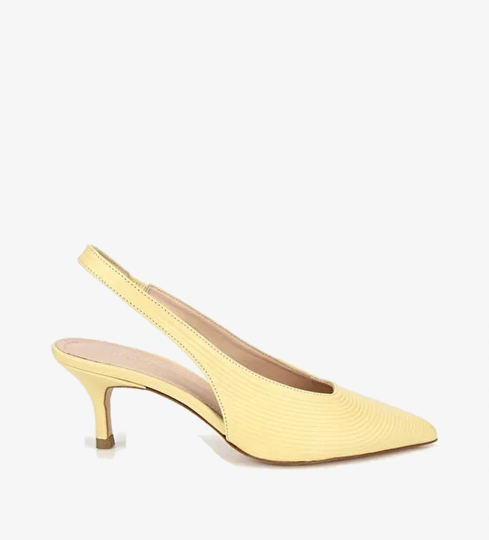 Kadın Deri Sarı Dokulu Yumuşak Arkası Açık Kısa Topuklu Stiletto 01AYH323050A500