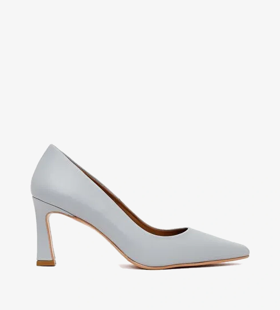 Kadın Açık Mavi Kalın Topuklu Deri Stiletto 26PFD133618