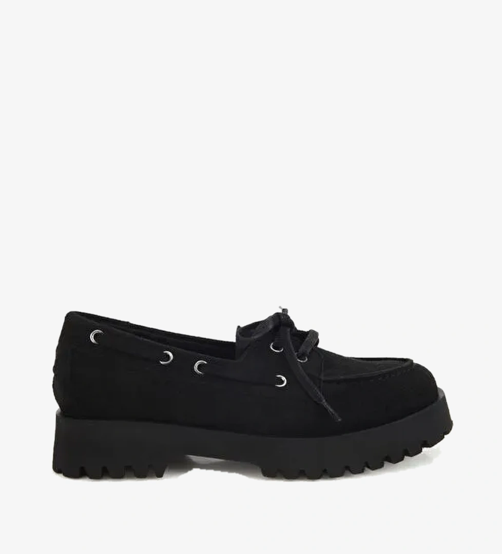 Kadın Siyah Süet Bağcık Detaylı Kalın Tabanlı Loafer 01AYY323690A100