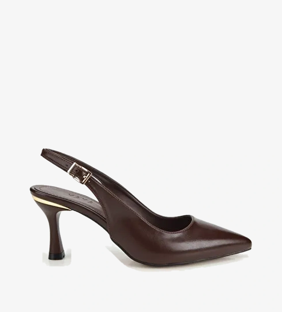 Kadın Kahverengi Sivri Burunlu Tokalı İnce Topuklu Arkası Açık Stiletto 01AYY323980A480
