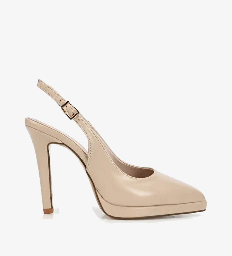 Kadın Bej Sivri Burunlu Platformlu Yüksek Topuklu Arkası Açık Stiletto 01AYY324020A310