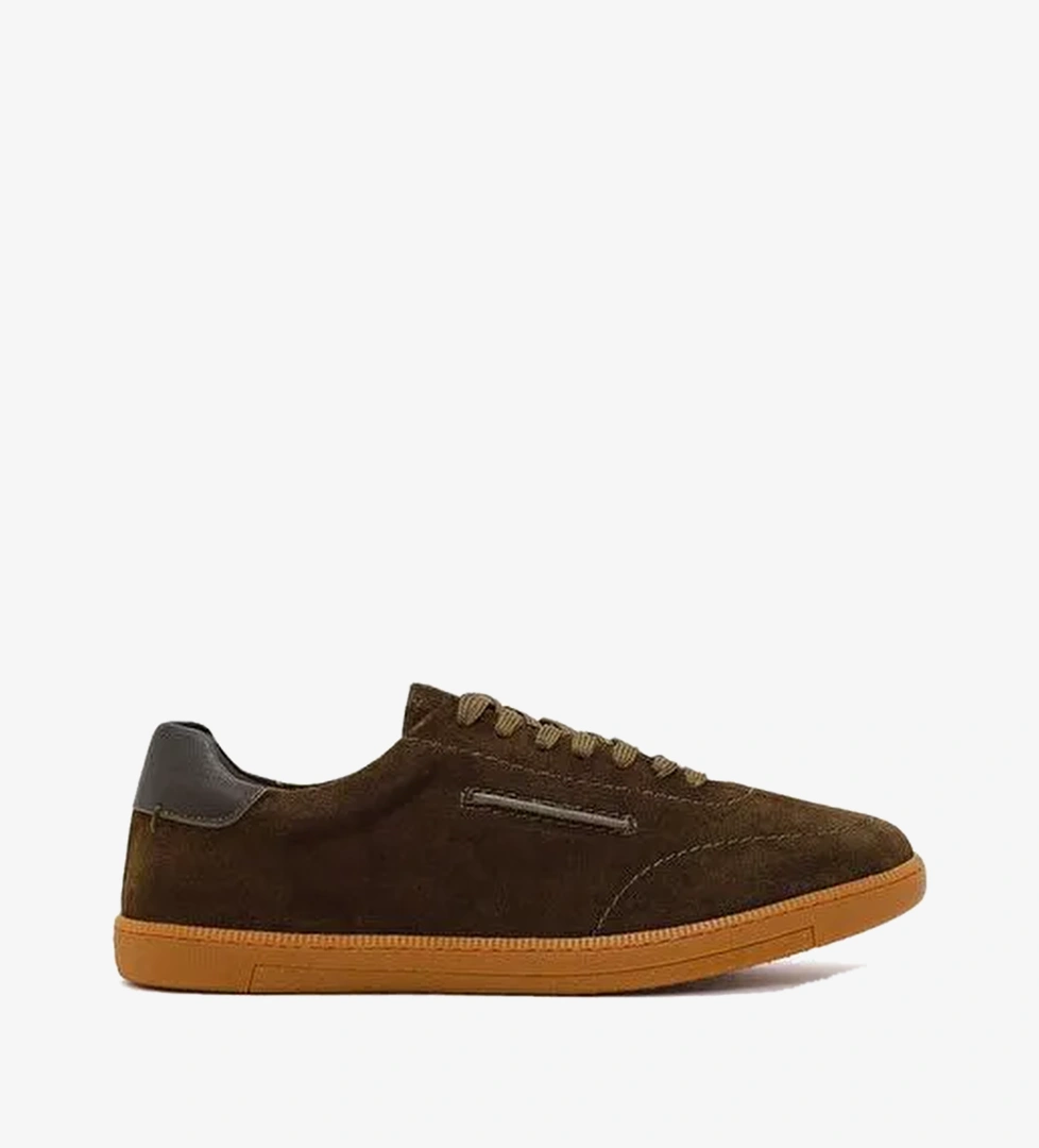 Erkek Haki Bağcıklı Süet Deri Sneaker 26SFD832010