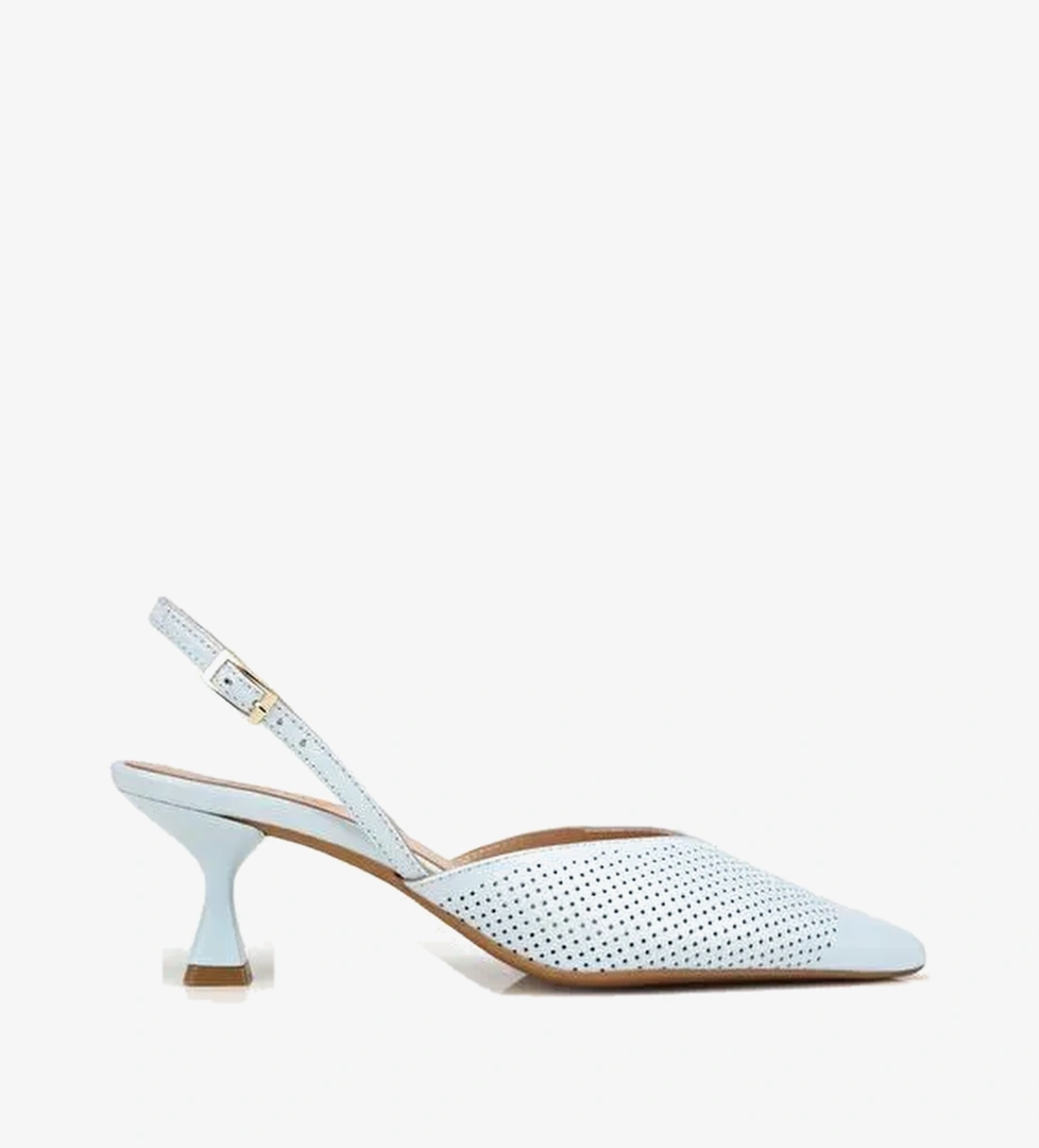 Kadın Deri Mavi Yumuşak Dokulu Arkası Açık Kısa Topuklu Stiletto 01AYH322080A600