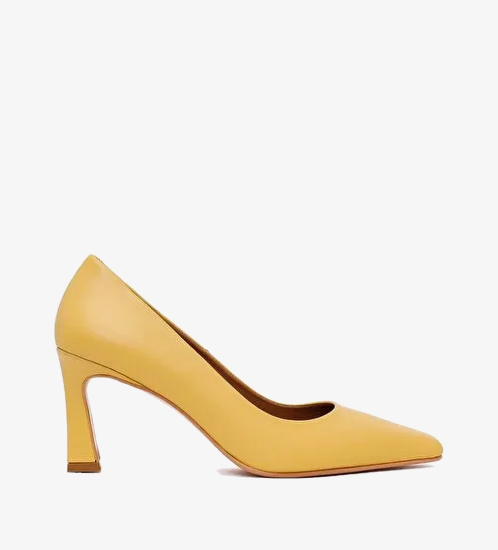 Kadın Sarı Kalın Topuklu Deri Stiletto 26PFD133618