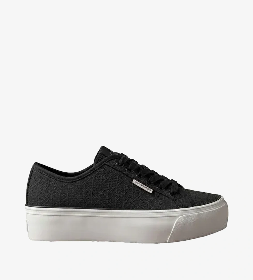 Calvin Klein Siyah Kadın Sneaker VULC FLATF LACEUP JAQ AOP