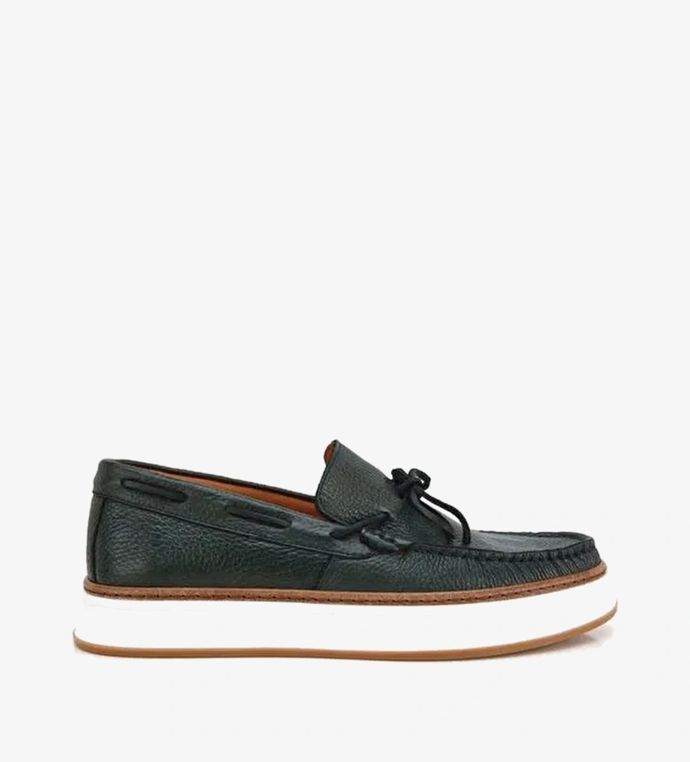 Erkek Deri Haki Bağcık Detaylı Günlük Loafer 02AYH319390A860