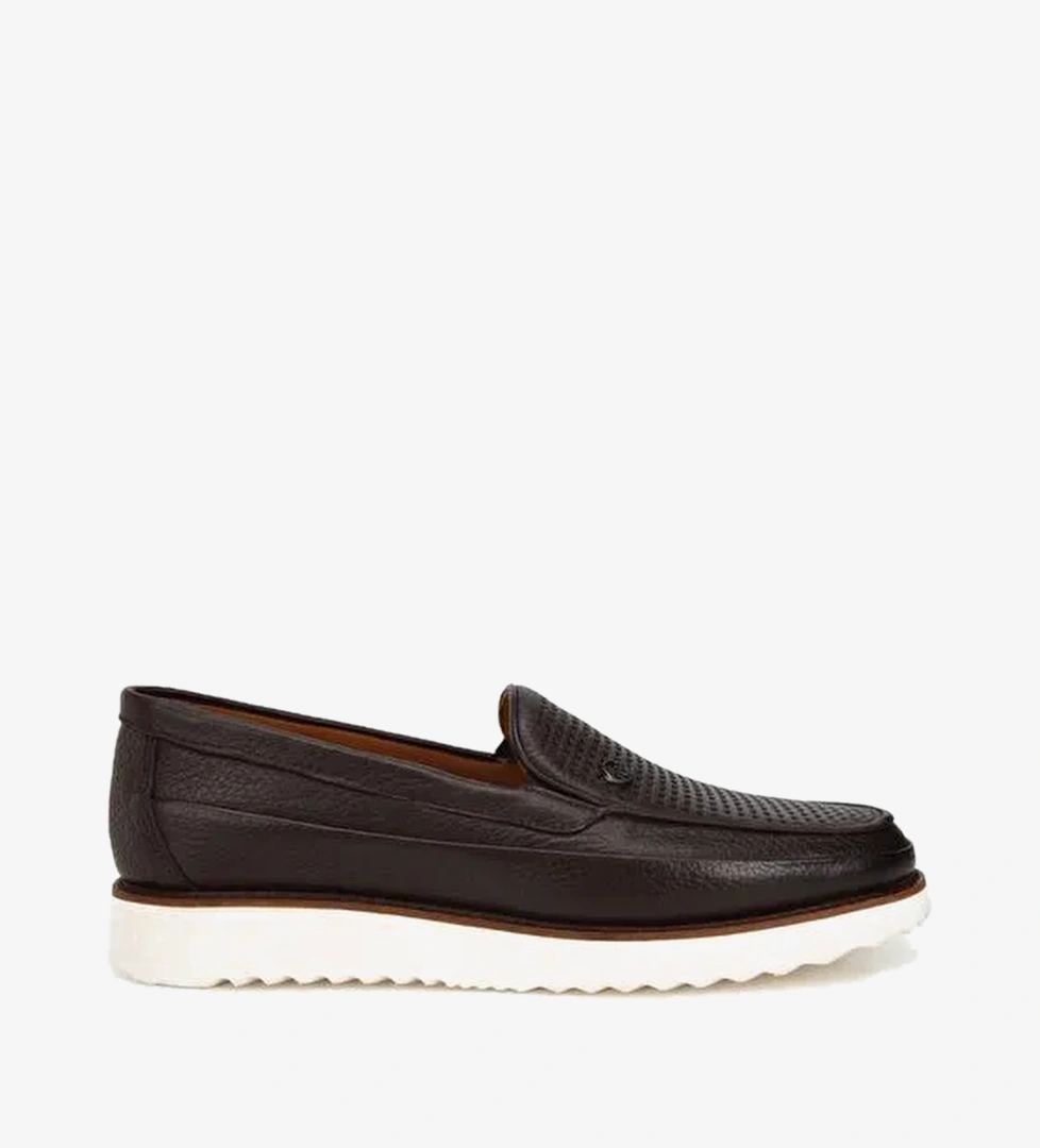 Erkek Deri Kahverengi Delikli Hafif Tabanlı Klasik Loafer 02AYH324910A480