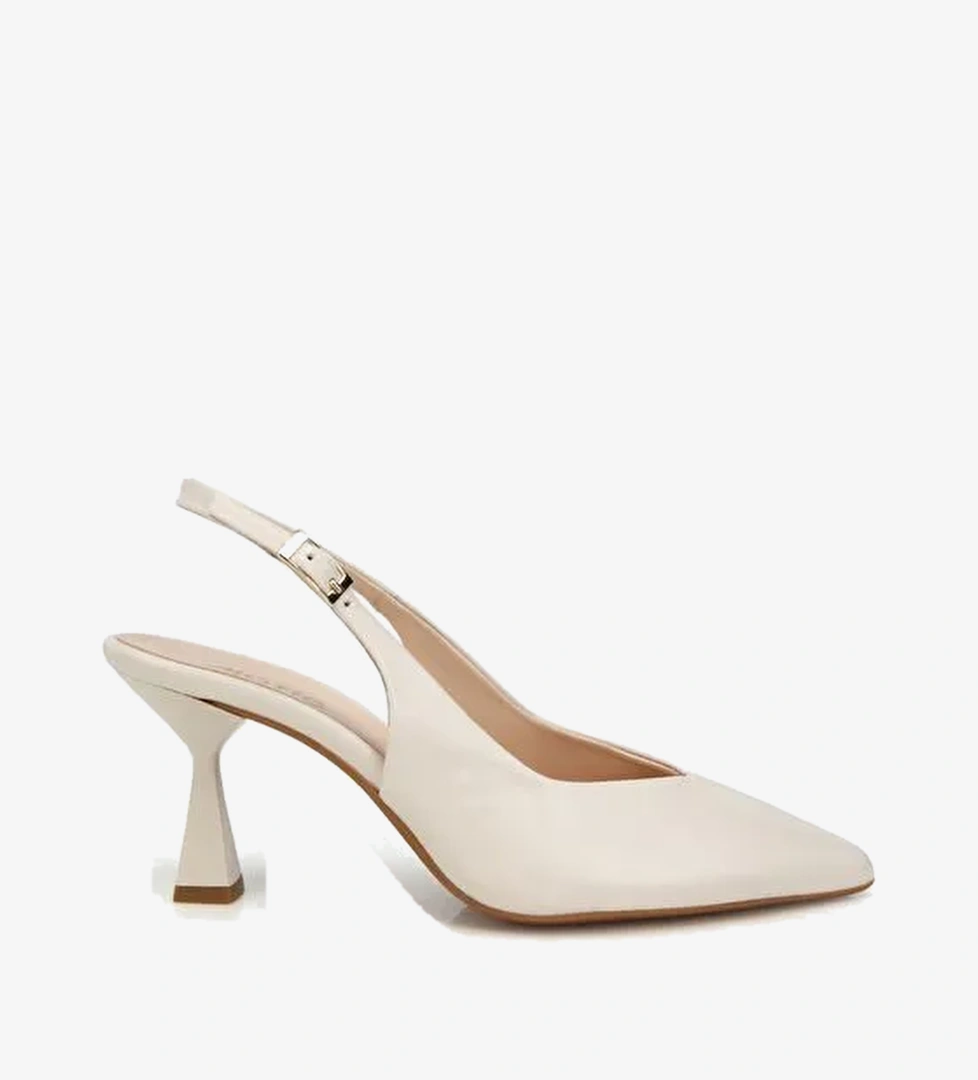 Kadın Deri Ekru Sivri Burunlu Arkası Açık İnce Topuklu Stiletto 01AYH328860A310