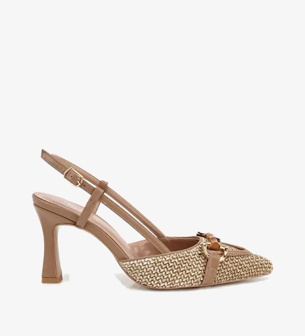 Kadın Vizon Hasır Detaylı Tokalı Kısa Topuklu Stiletto 01AYH320810A450