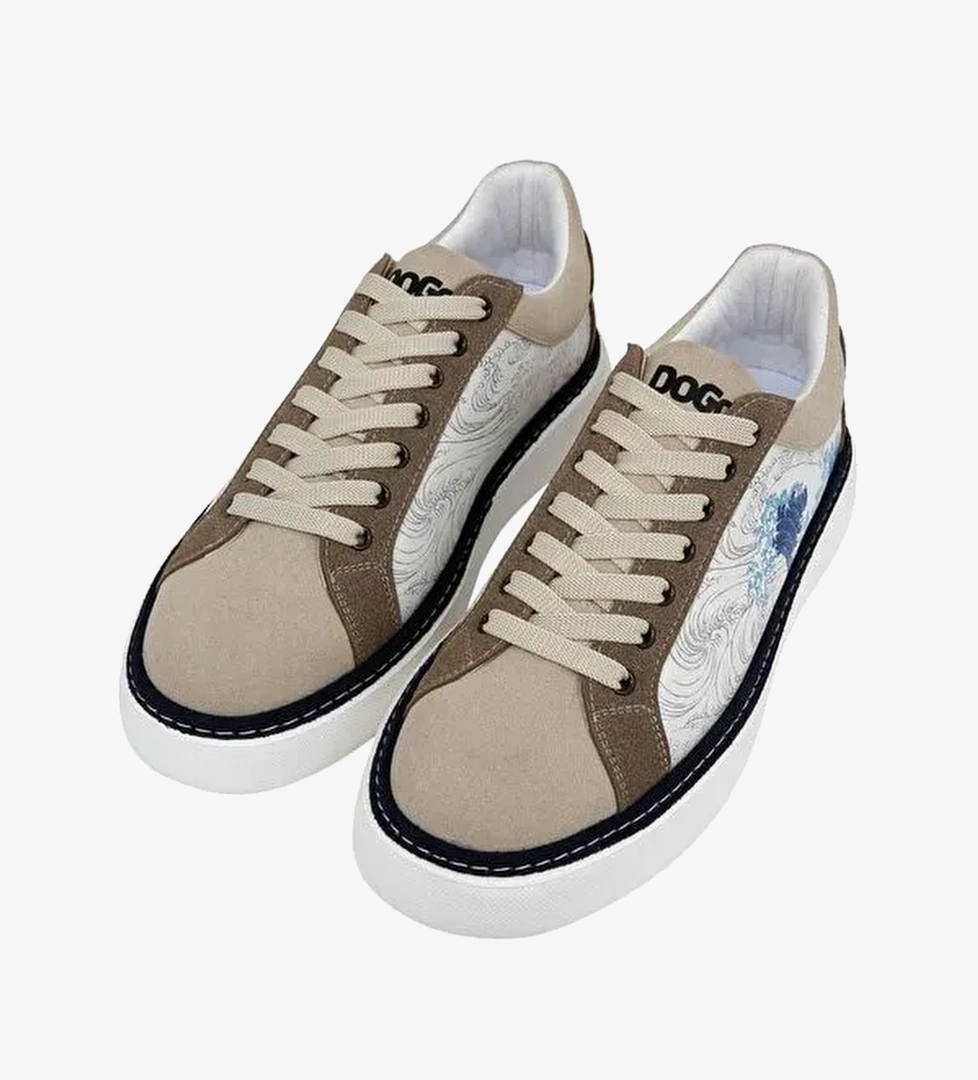 Erkek Vegan Deri Bej Sneakers - Japanese Waves Tasarım