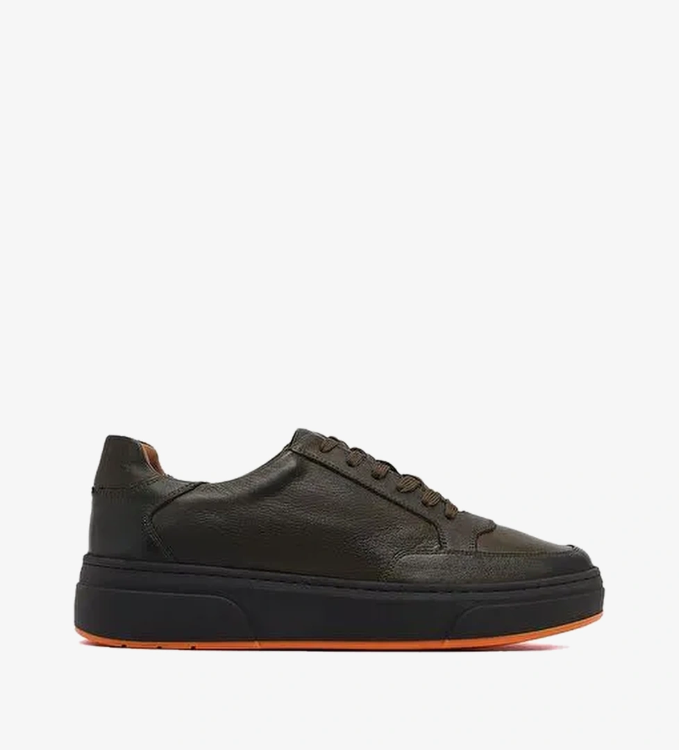 Erkek Haki Bağcıklı Kalın Tabanlı Deri Sneaker WM740003DV