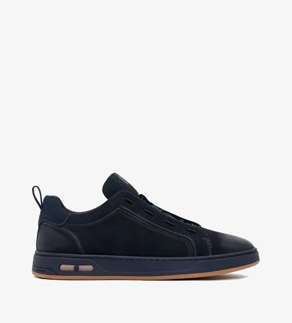 Erkek Lacivert Bağcıklı Nubuk Deri Sneaker WM680001DN