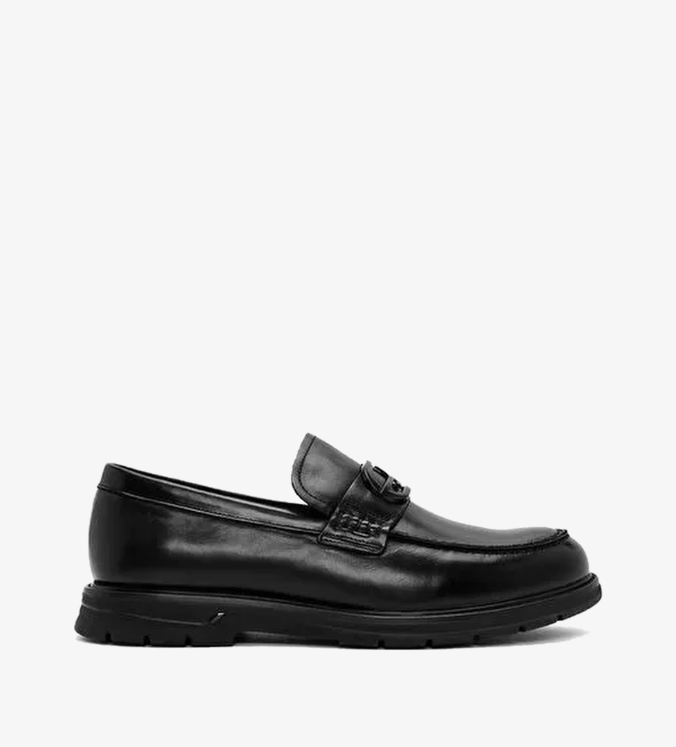 Erkek Siyah Tokalı Deri Casual Loafer WM680008DV