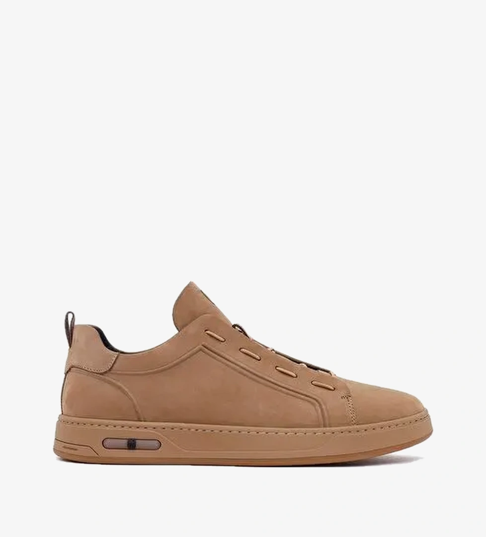 Erkek Vizon Bağcıklı Nubuk Deri Sneaker WM680001DN