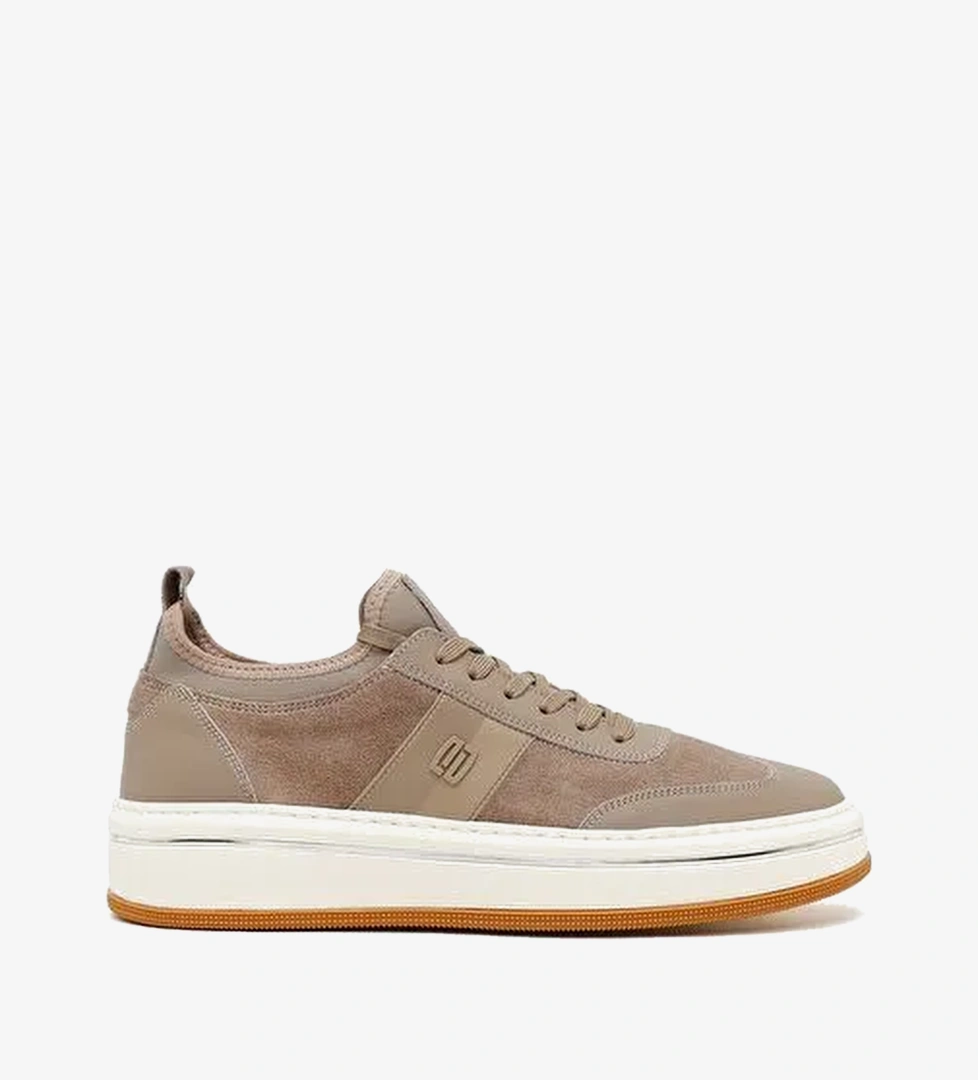 Erkek Bej Bağcıklı Kalın Tabanlı Deri Sneaker 26SFD611414