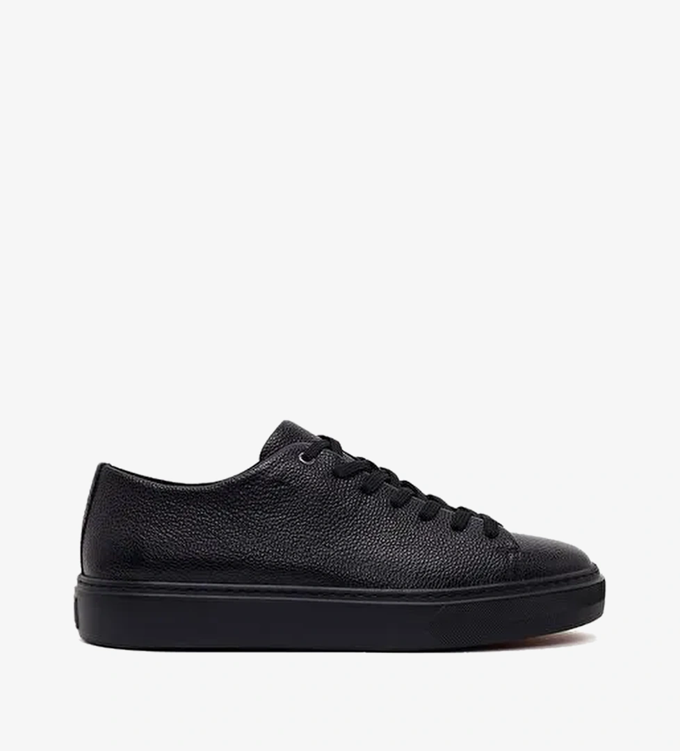 Erkek Siyah Bağcıklı Kalın Tabanlı Deri Sneaker WM740020DF