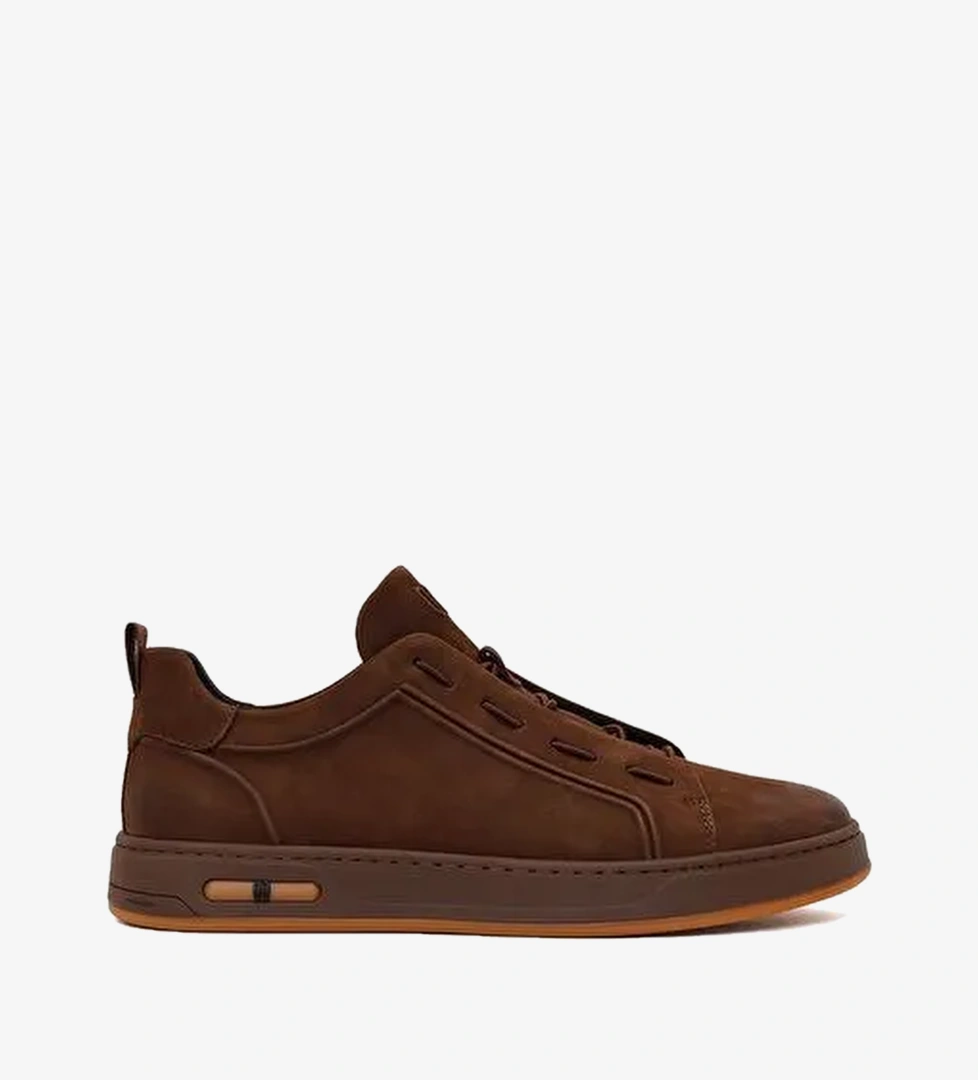 Erkek Kahverengi Bağcıklı Nubuk Deri Sneaker WM680001DN