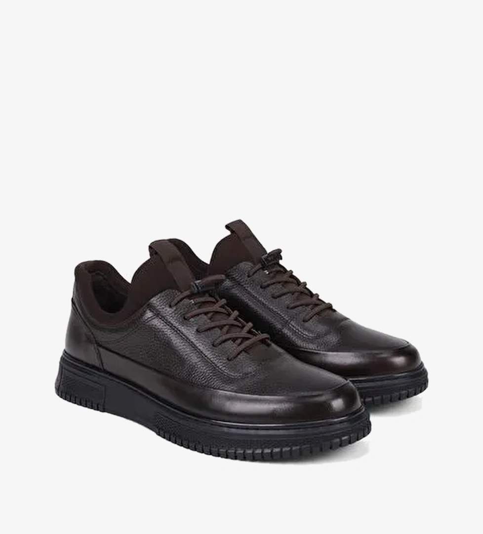 Erkek Kahve DesaComfort Esnek Bilekli Deri Sneaker