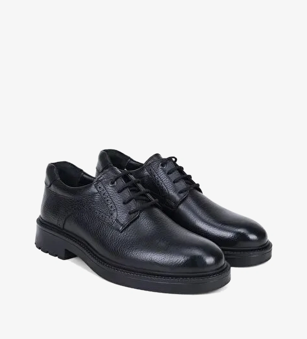 Erkek Siyah Brogue Detaylı Klasik Deri Ayakkabı