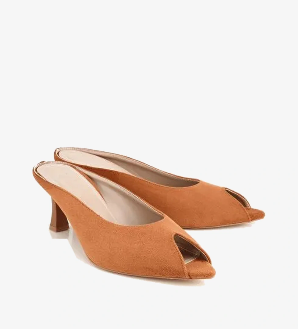 Kadın Taba Süet Kısa Topuklu Günlük Stiletto