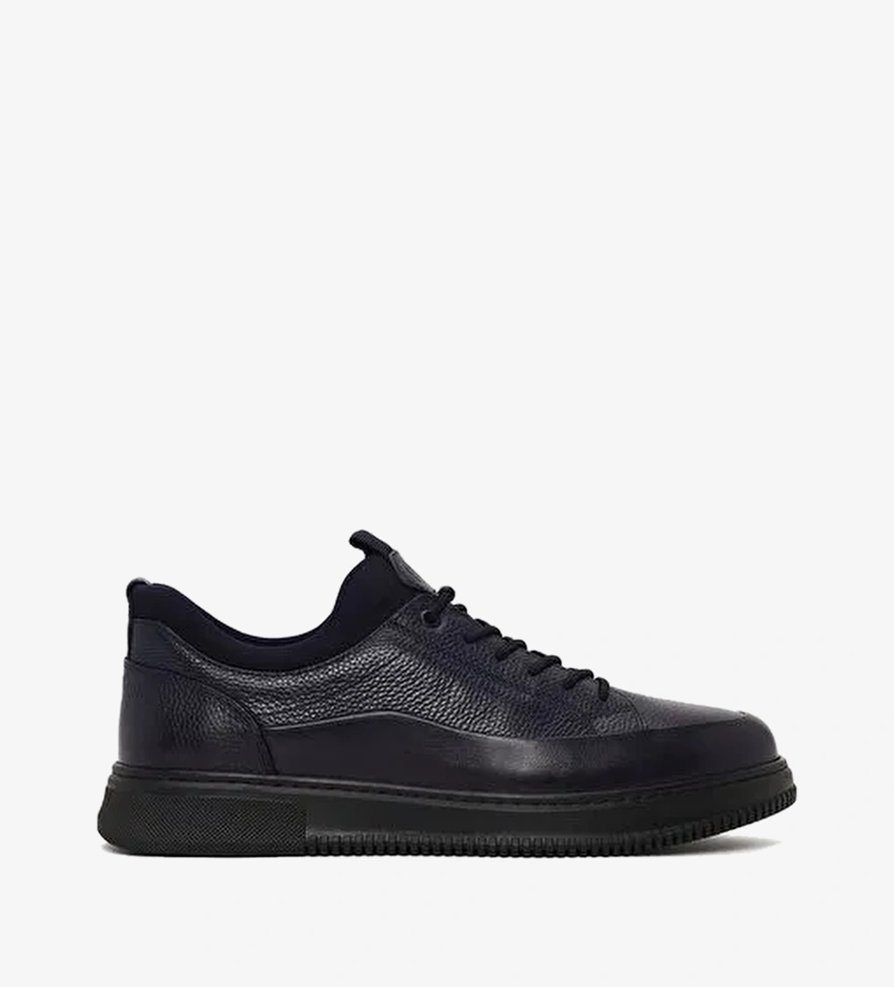 Erkek Lacivert Bağcıklı Deri Sneaker WM720006DF