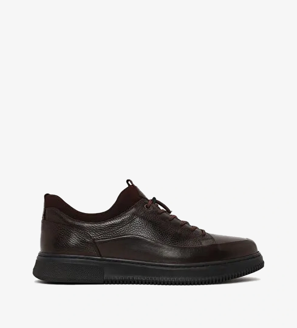 Erkek Kahverengi Bağcıklı Deri Sneaker WM720006DF