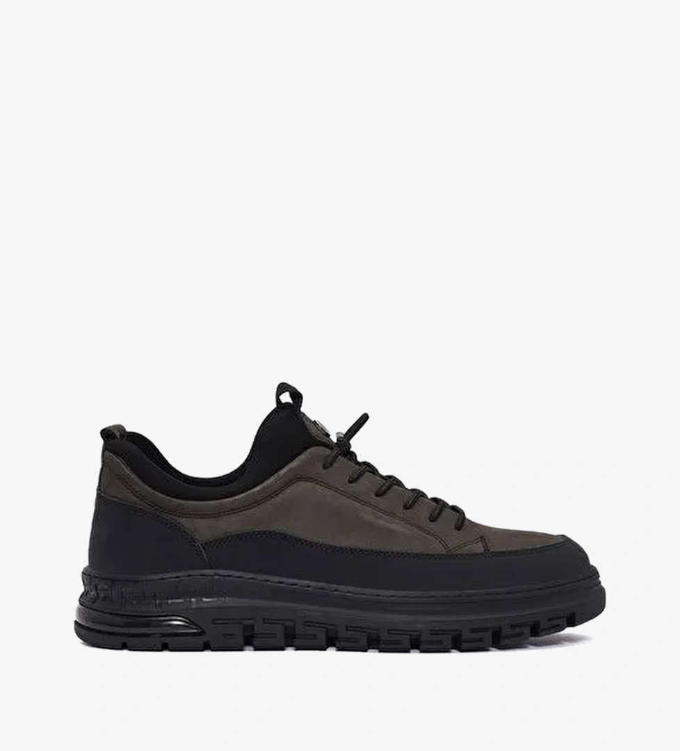 Erkek Gri Bağcıklı Nubuk Deri Sneaker WM720012DN