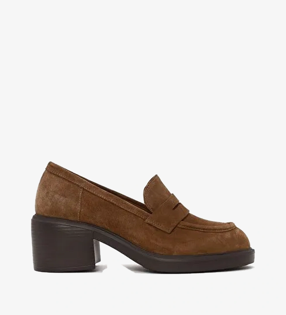 Kadın Taba Kalın Topuklu Süet Deri Loafer AF220010DS
