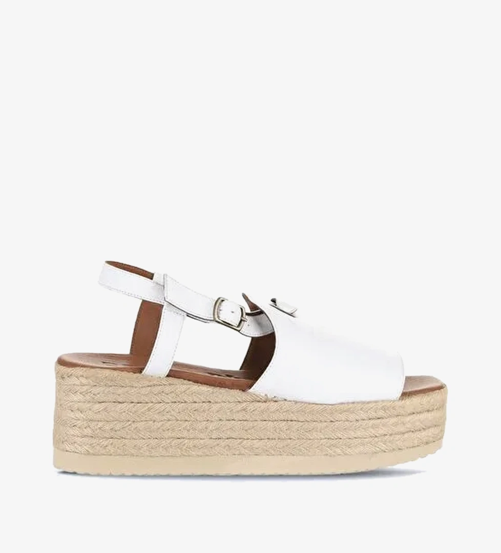 Bueno Shoes Beyaz Kahve Deri Kadın Dolgu Topuklu Espadril Sandalet 01wu6103