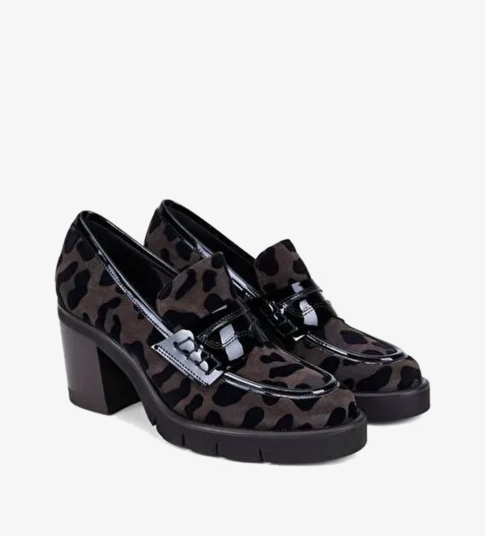 Luca Grossi Kadın Kahve Leopar Desenli Platform Topuklu Süet Loafer