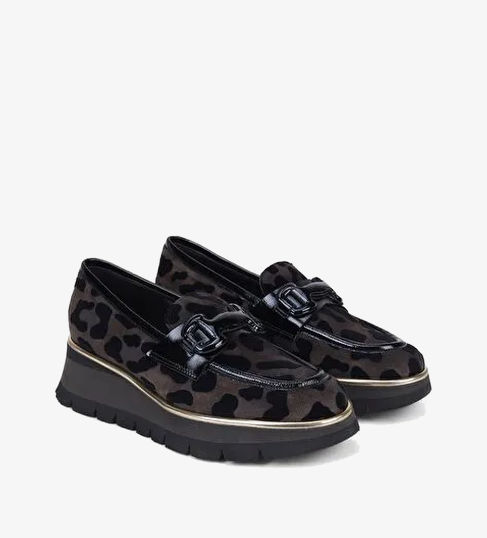 Luca Grossi Kadın Leopar Desenli Dolgu Topuklu Süet Loafer