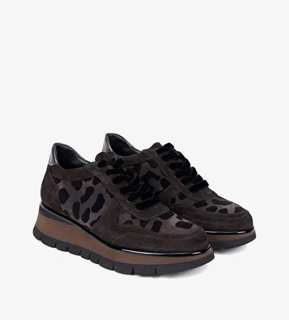 Luca Grossi Kadın Kahve Leopar Desenli Dolgu Topuklu Süet Sneaker