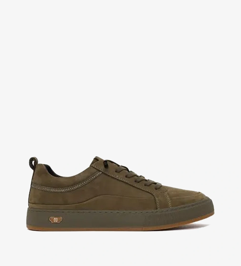Erkek Haki Bağcıklı Nubuk Deri Sneaker WM680050DN