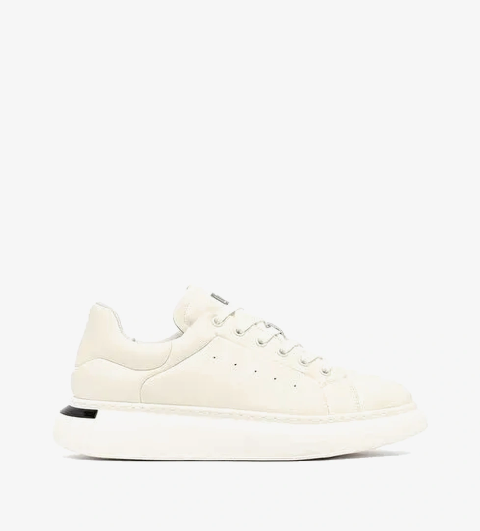 Erkek Beyaz Bağcıklı Kalın Tabanlı Deri Sneaker WM680004DV