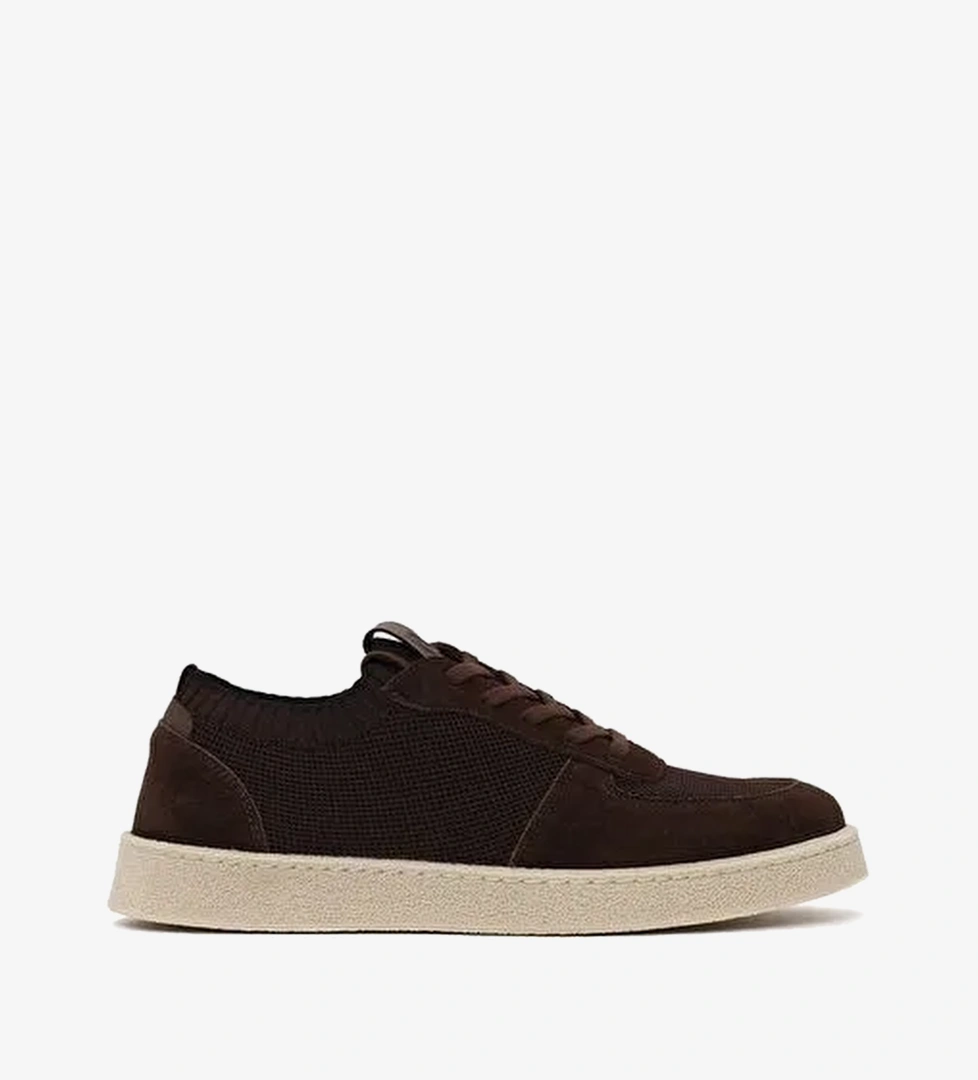 Erkek Kahverengi Bağcıklı Süet Deri Sneaker WM68006565