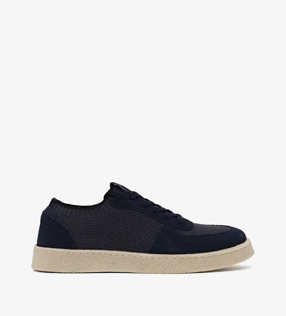 Erkek Lacivert Bağcıklı Süet Deri Sneaker WM68006565