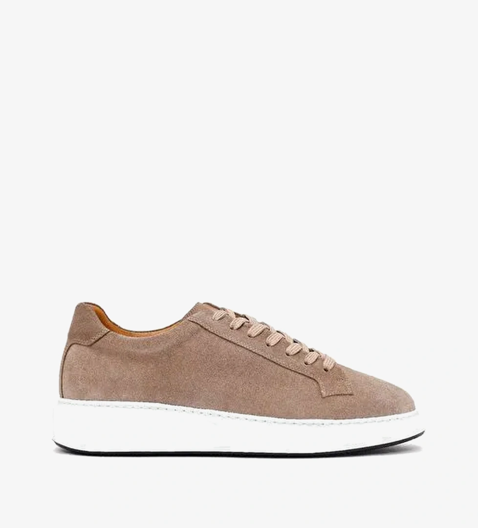 Erkek Bej Bağcıklı Süet Deri Sneaker WM710005DS