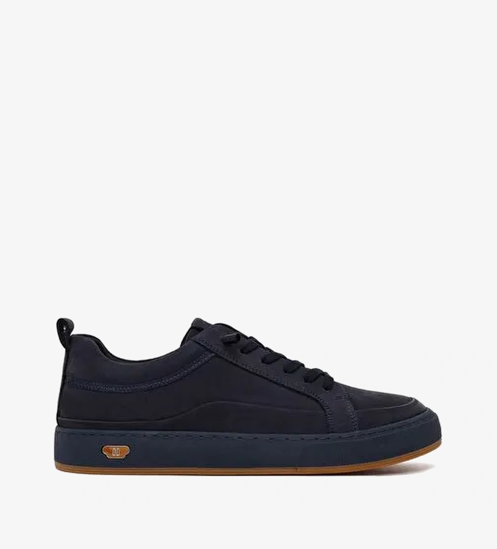Erkek Lacivert Bağcıklı Nubuk Deri Sneaker WM680050DN